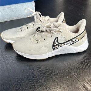 Nike White and Gold Sneakers with Leopard Print